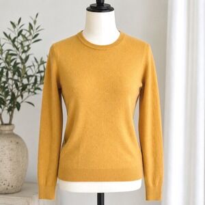 C by Bloomingdale's Cashmere Sweater Women XS Yellow Mustard Crewneck 2-Ply Soft
